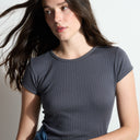 Womens Elodie Slim Rib Tee WKTP0025 Blue Dusk