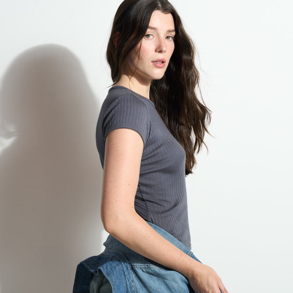 Womens Elodie Slim Rib Tee WKTP0025 Blue Dusk