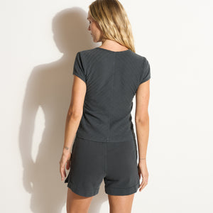 Womens Elodie Organic Slim Rib Tee WKTP0025OVS Blue Dusk