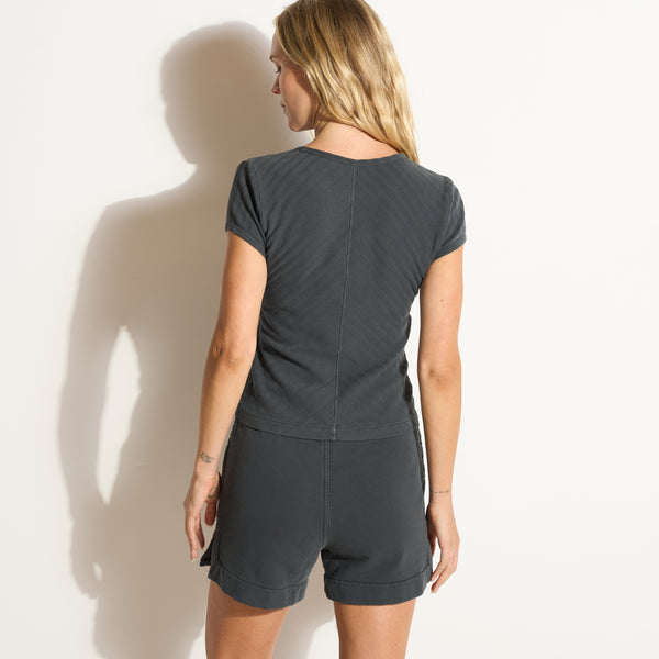 Womens Elodie Organic Slim Rib Tee WKTP0025OVS Blue Dusk