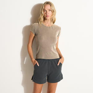 Womens Elodie Organic Slim Rib Tee WKTP0025OVS Stone