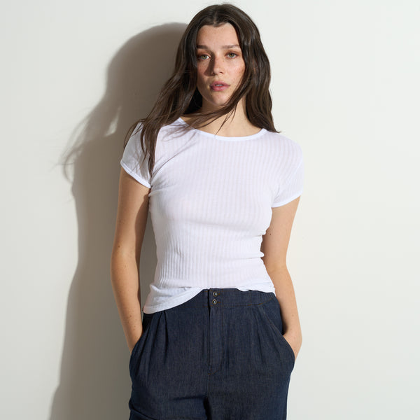 Womens Elodie Slim Rib Tee WKTP0025 White L