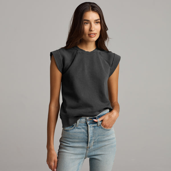Womens Estelle Cap-Sleeve Raglan Terry Sweatshirt WKLT0003 Faded Black