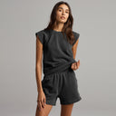 Womens Estelle Cap-Sleeve Raglan Terry Sweatshirt WKLT0003 Faded Black