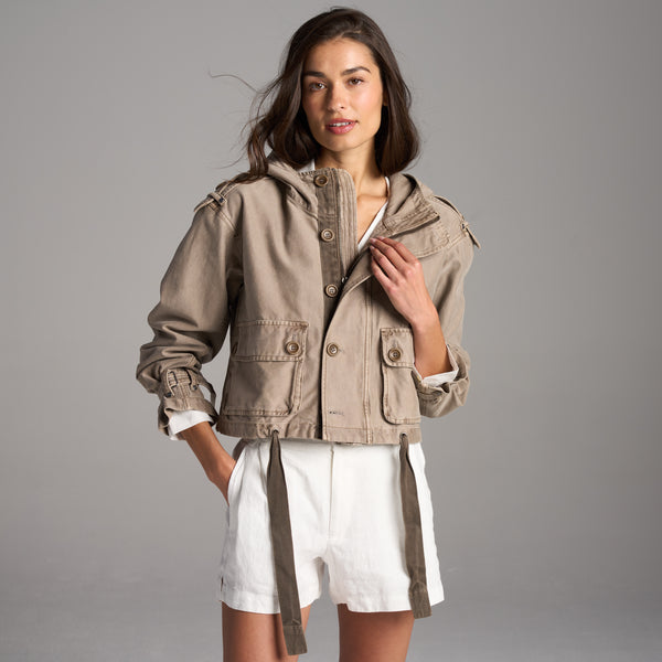 Womens Finnian Hooded Utility Jacket WWOW0004 Stone XS