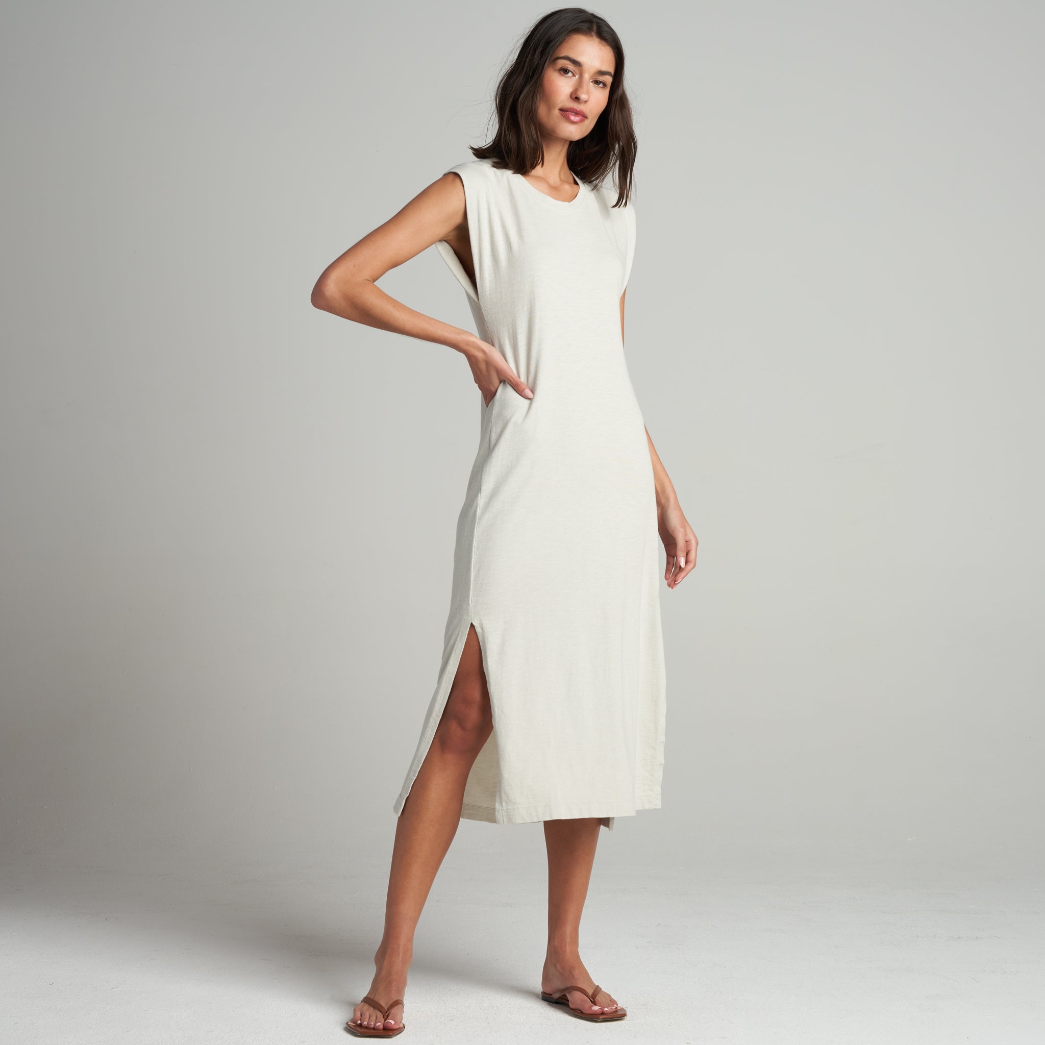 Georgia Slub Muscle Tank Dress, WKDR0005 / Bone / M