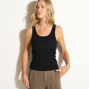 Womens Harlee Organic Scoop Neck Rib Tank WKTP0013OVS Black
