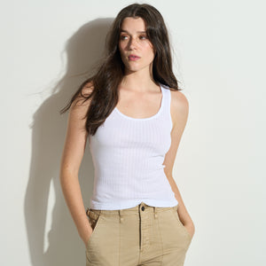 Womens Harlee Scoop Neck Rib Tank WKTP0013 White