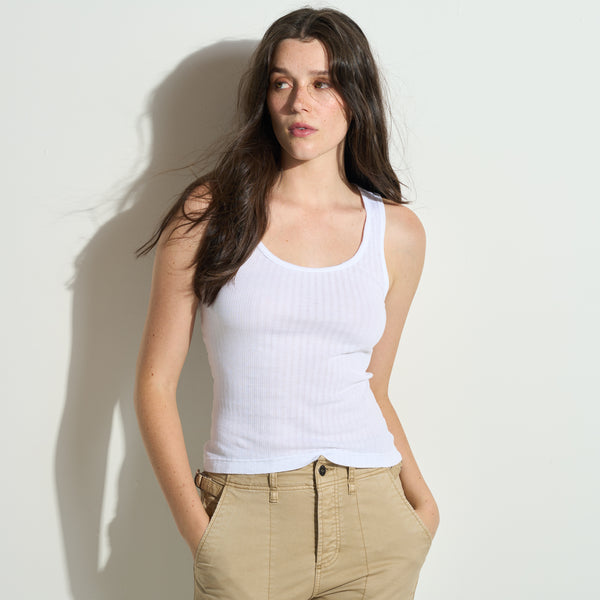 Womens Harlee Scoop Neck Rib Tank WKTP0013 White