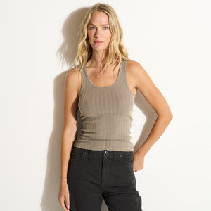 Womens Harlee Organic Scoop Neck Rib Tank WKTP0013OVS Stone