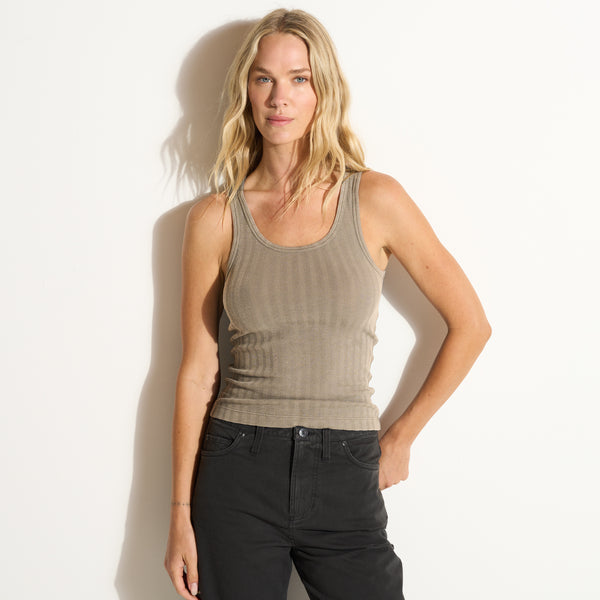 Womens Harlee Organic Scoop Neck Rib Tank WKTP0013OVS Stone