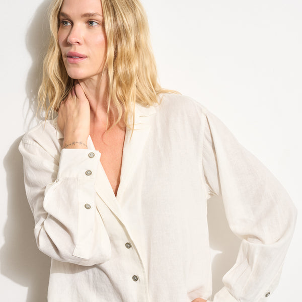 Womens Hazel Long Sleeve Linen Camp Shirt WWTP0020 Sail White