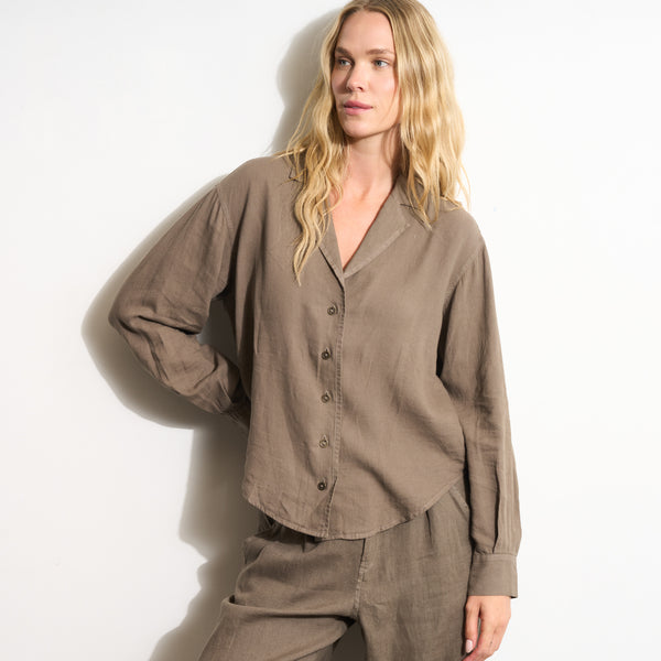Womens Hazel Long Sleeve Linen Camp Shirt WWTP0020 Sparrow