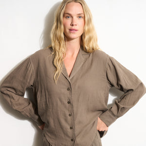Womens Hazel Long Sleeve Linen Camp Shirt WWTP0020 Sparrow
