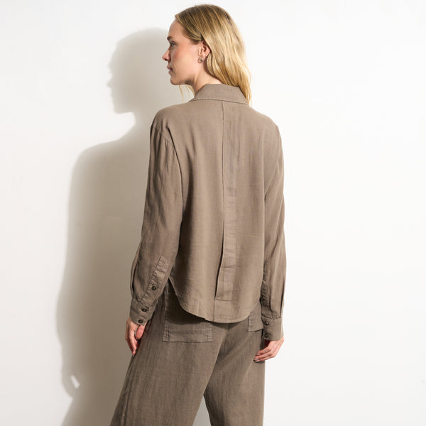Womens Hazel Long Sleeve Linen Camp Shirt WWTP0020 Sparrow