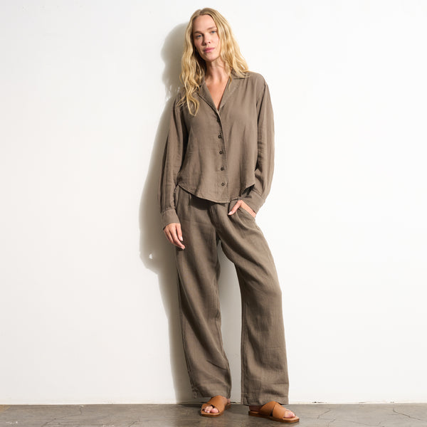 Womens Hazel Long Sleeve Linen Camp Shirt WWTP0020 Sparrow