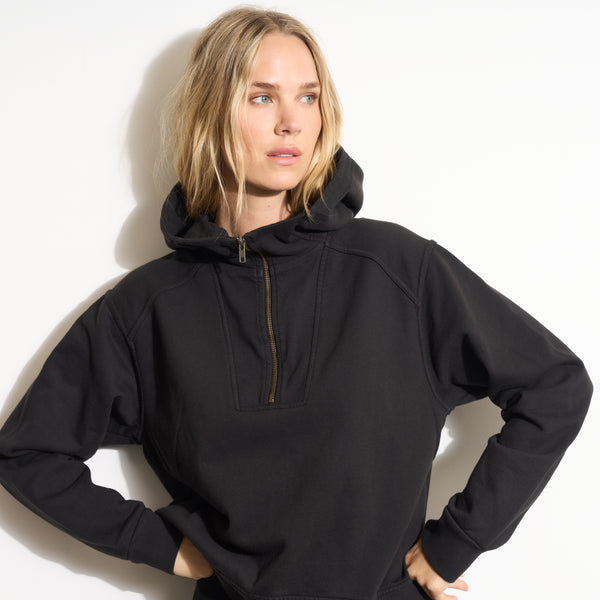 Womens Josephine Quarter Zip Pullover Hoodie WKLT0004 Washed Black
