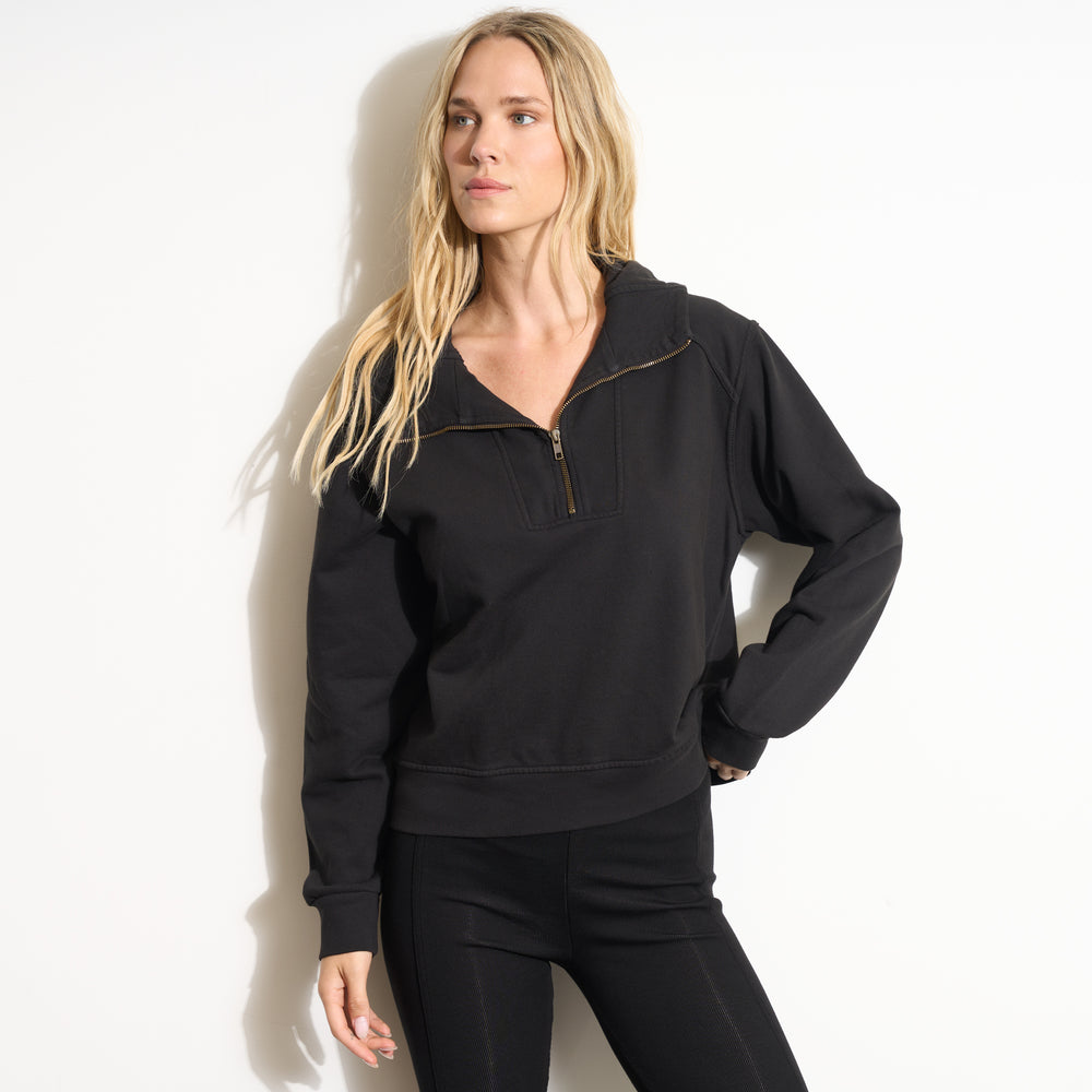 Womens Josephine Quarter Zip Pullover Hoodie WKLT0004 Washed Black