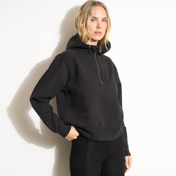 Womens Josephine Quarter Zip Pullover Hoodie WKLT0004 Washed Black