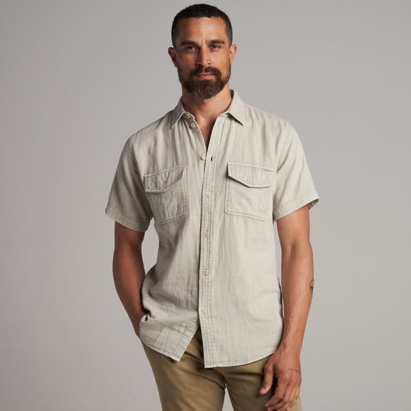 Mens Leeds Cotton Gauze Short Sleeve Shirt MWTP0017 Chalk