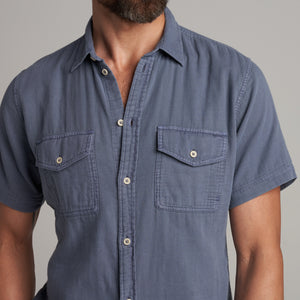 Mens Leeds Cotton Gauze Short Sleeve Shirt MWTP0017 Pacific