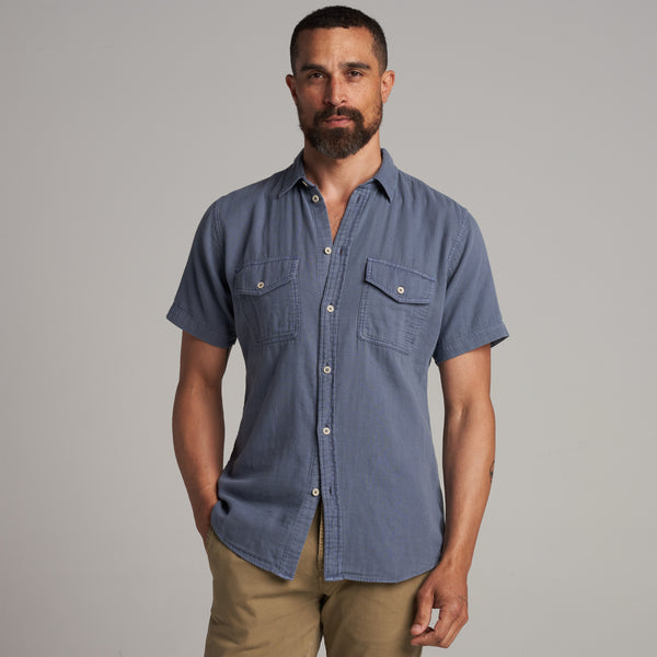 Mens Leeds Cotton Gauze Short Sleeve Shirt MWTP0017 Pacific