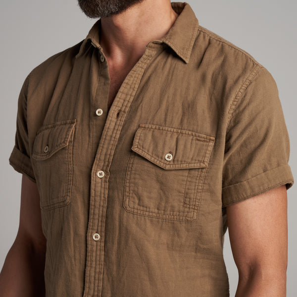 Mens Leeds Cotton Gauze Short Sleeve Shirt MWTP0017 Umber
