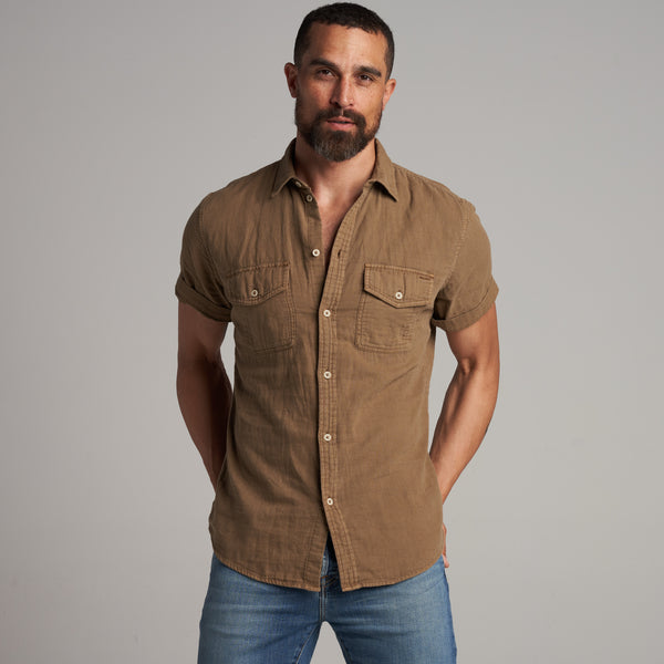 Mens Leeds Cotton Gauze Short Sleeve Shirt MWTP0017 Umber