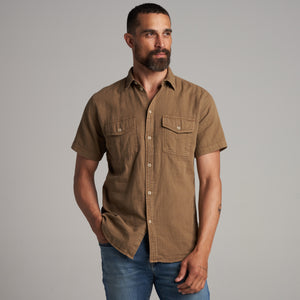 Mens Leeds Cotton Gauze Short Sleeve Shirt MWTP0017 Umber