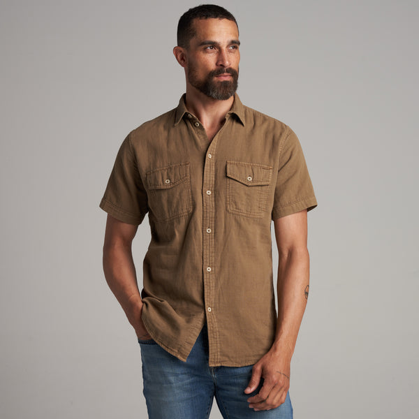 Mens Leeds Cotton Gauze Short Sleeve Shirt MWTP0017 Umber