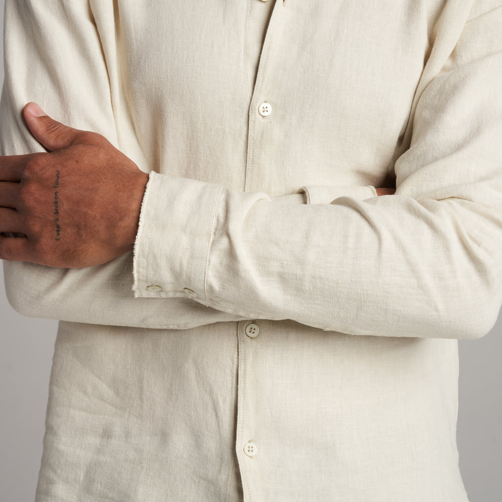 Mens Lyons Long Sleeve Linen Shirt MWTP0013 Bone