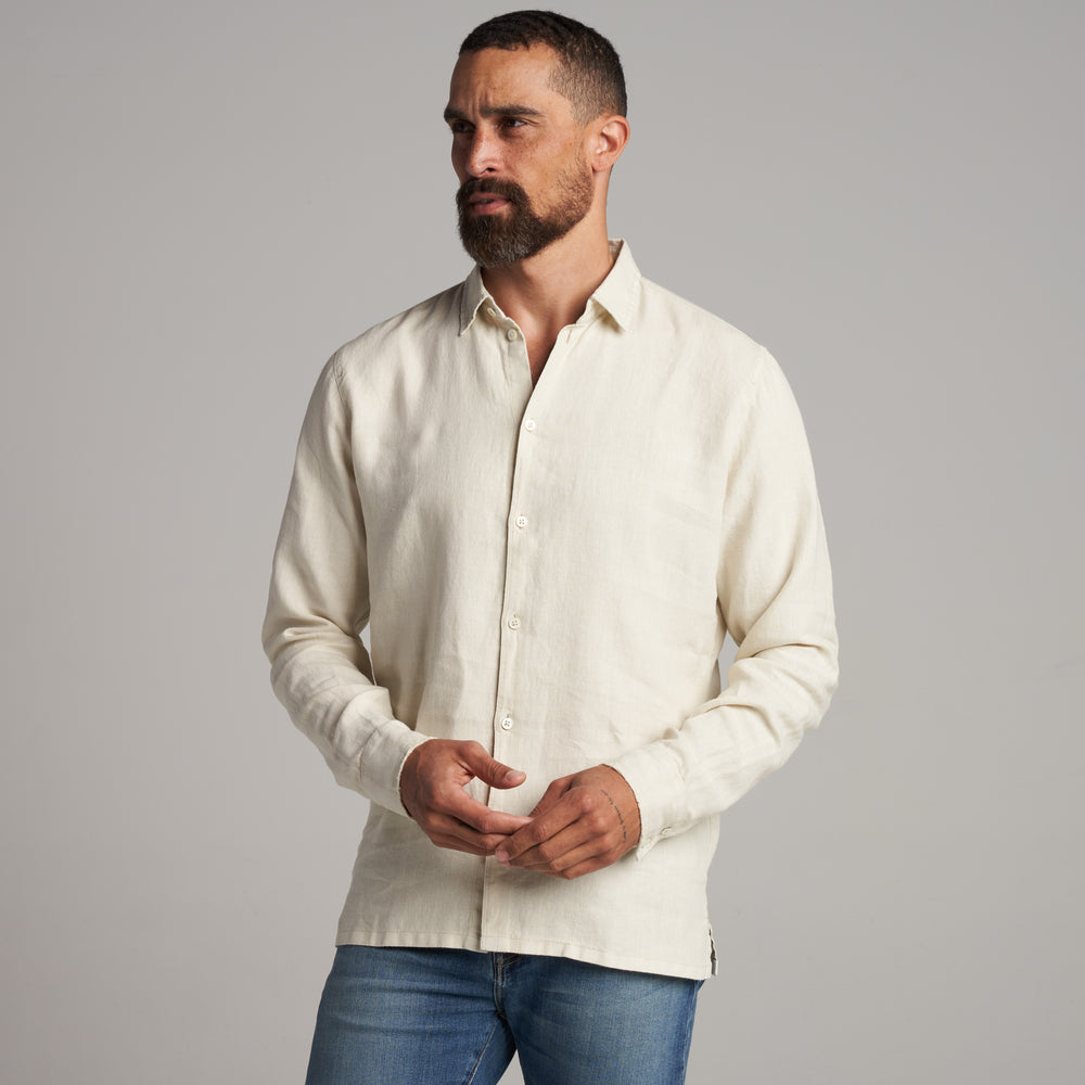 Mens Lyons Long Sleeve Linen Shirt MWTP0013 Bone