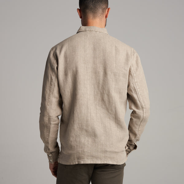Mens Lyons Long Sleeve Linen Shirt MWTP0013 Stone