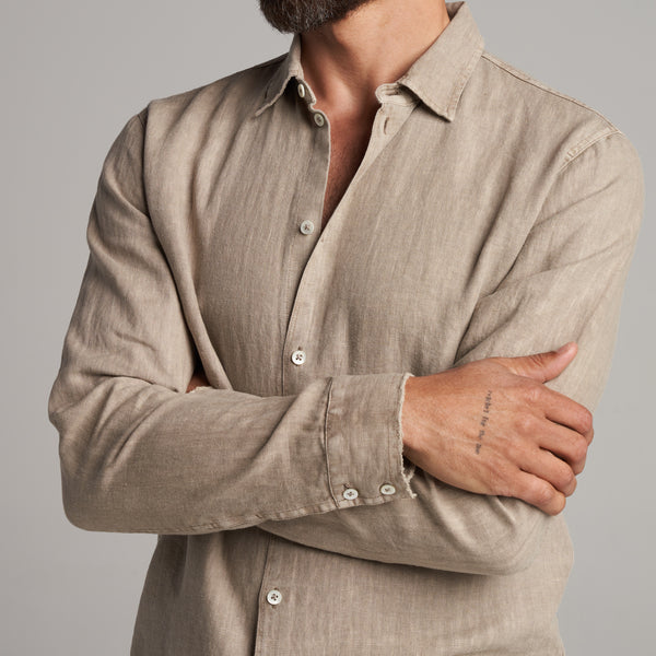 Mens Lyons Long Sleeve Linen Shirt MWTP0013 Stone