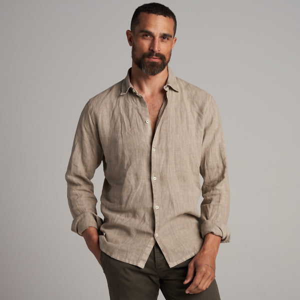 Mens Lyons Long Sleeve Linen Shirt MWTP0013 Stone