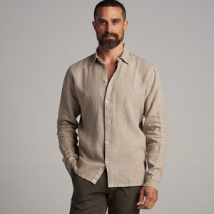 Mens Lyons Long Sleeve Linen Shirt MWTP0013 Stone