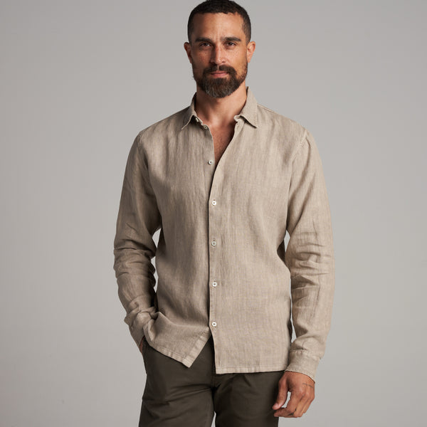 Mens Lyons Long Sleeve Linen Shirt MWTP0013 Stone