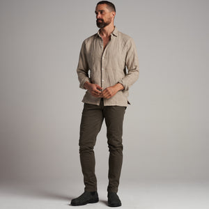 Mens Lyons Long Sleeve Linen Shirt MWTP0013 Stone