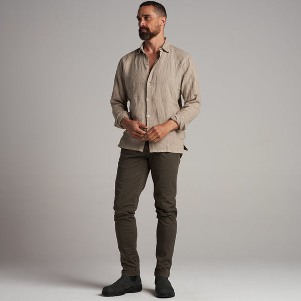 Mens Lyons Long Sleeve Linen Shirt MWTP0013 Stone