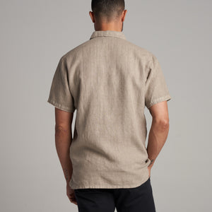 Mens Lyons Short Sleeve Linen Shirt MWTP0014 Stone