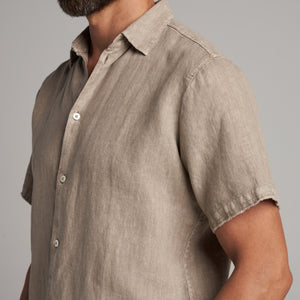 Mens Lyons Short Sleeve Linen Shirt MWTP0014 Stone