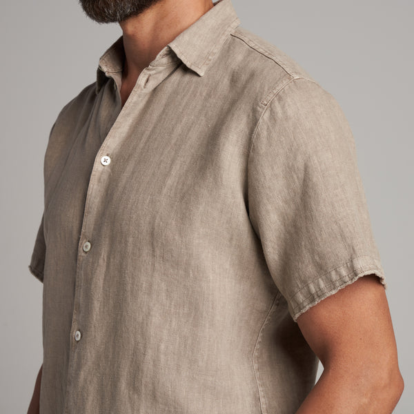 Mens Lyons Short Sleeve Linen Shirt MWTP0014 Stone