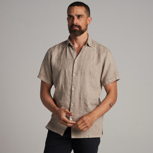 Mens Lyons Short Sleeve Linen Shirt MWTP0014 Stone
