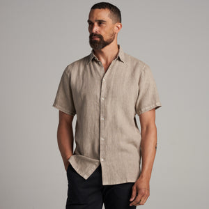 Mens Lyons Short Sleeve Linen Shirt MWTP0014 Stone