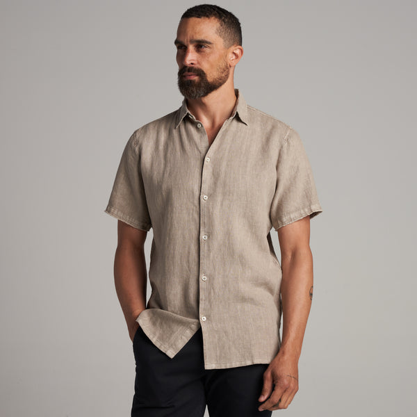 Mens Lyons Short Sleeve Linen Shirt MWTP0014 Stone