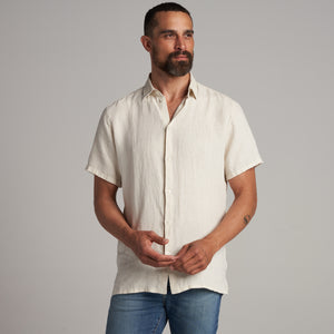 Mens Lyons Short Sleeve Linen Shirt MWTP0014 Bone