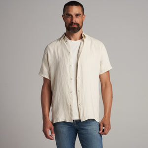 Mens Lyons Short Sleeve Linen Shirt MWTP0014 Bone