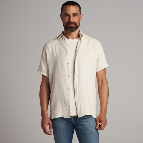 Mens Lyons Short Sleeve Linen Shirt MWTP0014 Bone
