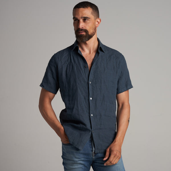 Mens Lyons Short Sleeve Linen Shirt MWTP0014 Seaport