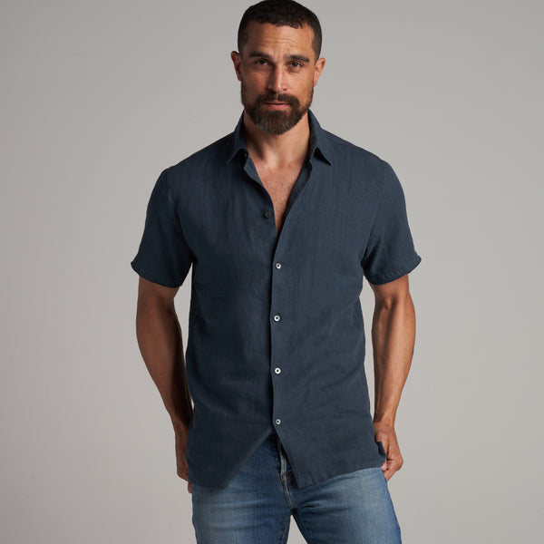 Mens Lyons Short Sleeve Linen Shirt MWTP0014 Seaport